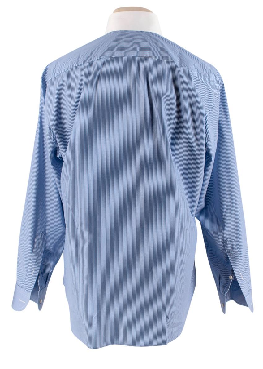 Simone Abbarchi Blue Striped Cotton Long Sleeve Tailored Shirt