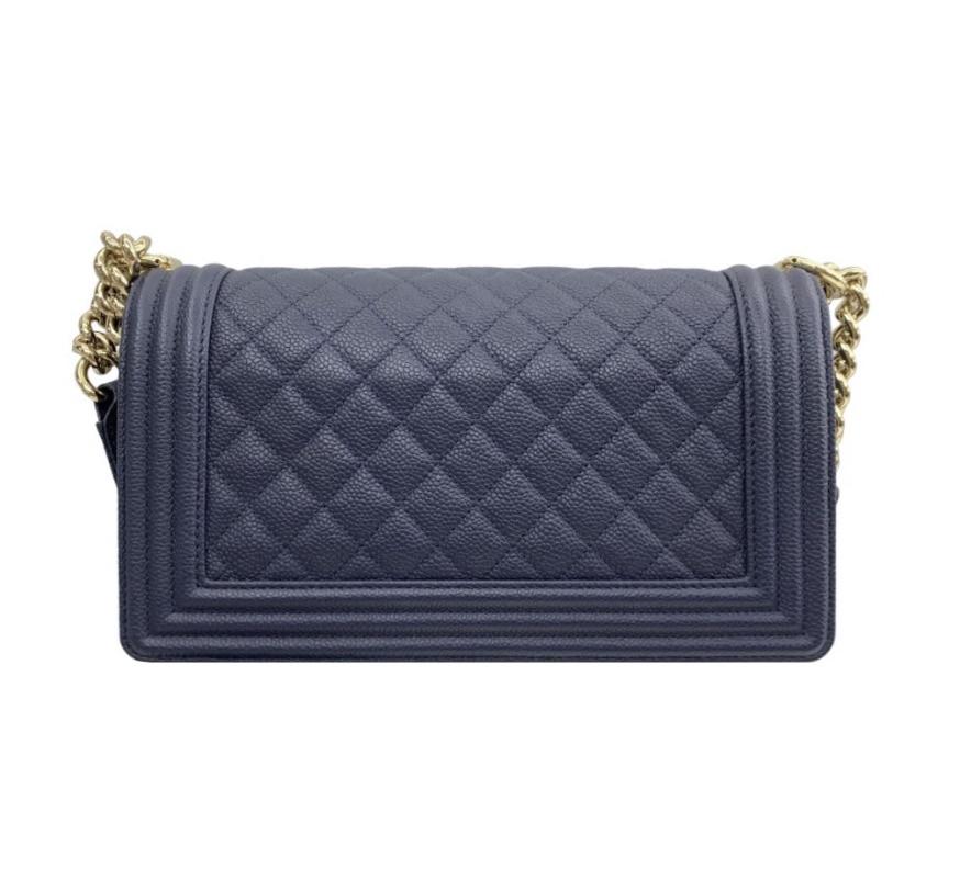 Chanel Navy Caviar Leather Medium Boy Bag