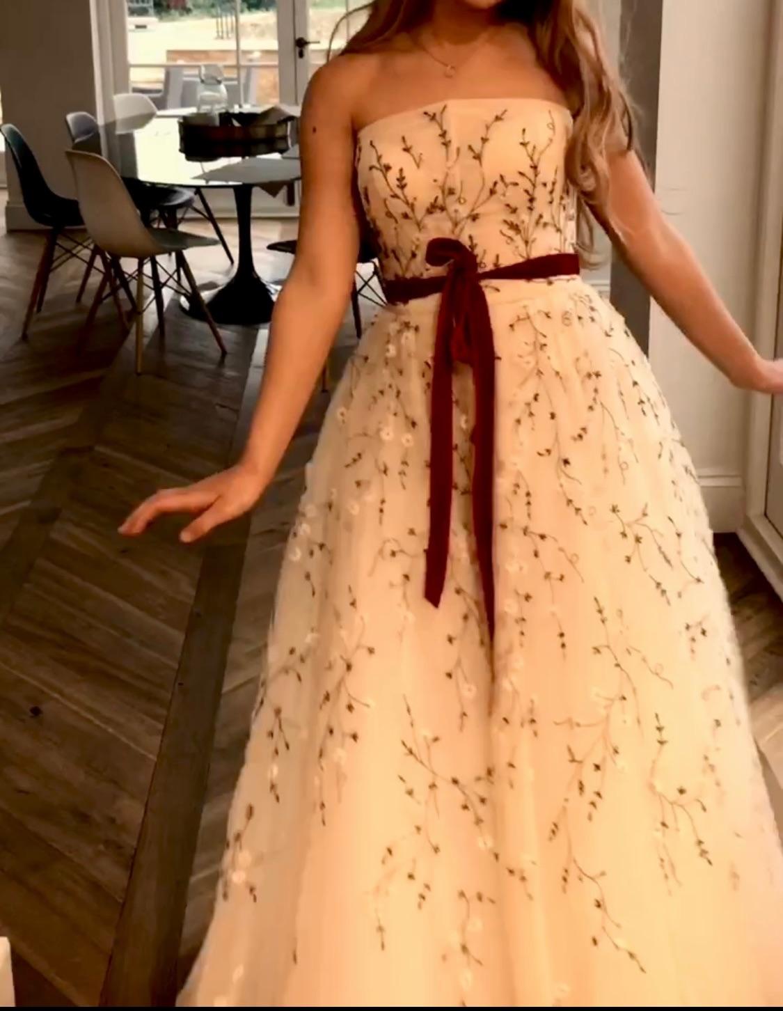 Floral Embroidered Ivory Tulle Gown