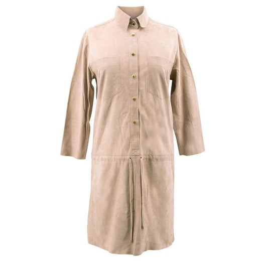La Mania Beige Perea Long Sleeved Suede Dress