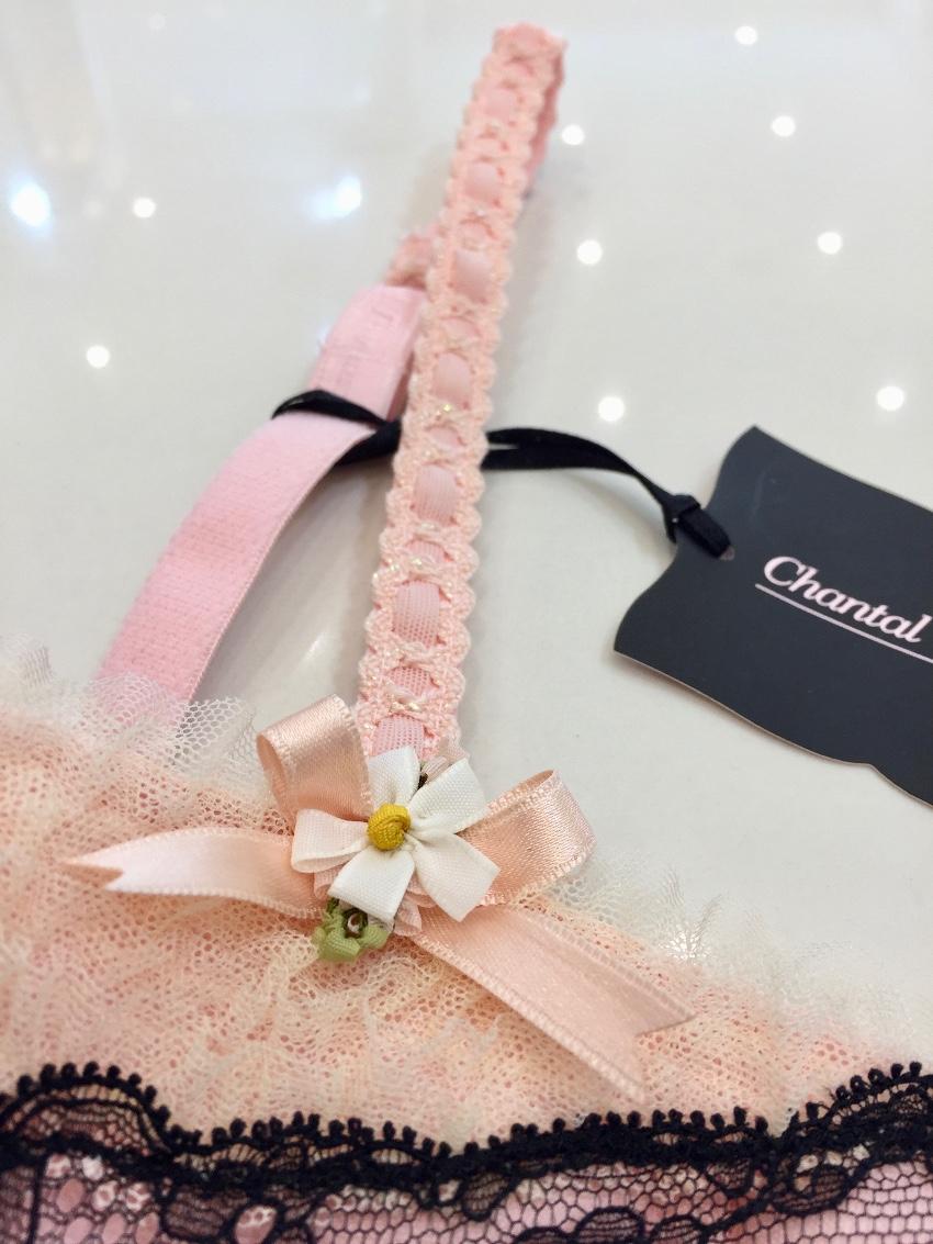 Chantal Thomass Pink Tulle & Black Leavers Lace Hand Embroidered Daisy Set