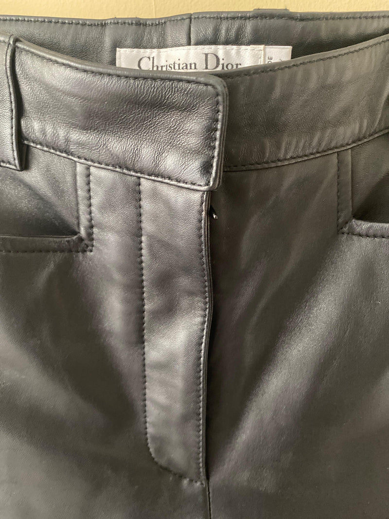 Dior Black Leather Straight Leg Biker Trousers