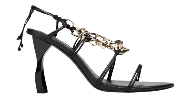 Chain Embellished Black Sandals