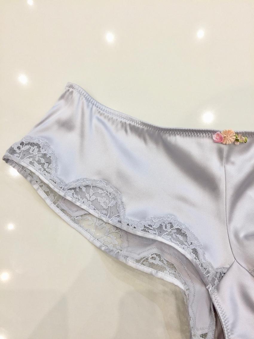 Chantal Thomass Cloud Grey Silk Balconette Bra & French Short Set
