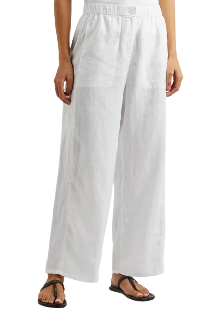 Eileen Fisher White Wide Leg Linen Trousers