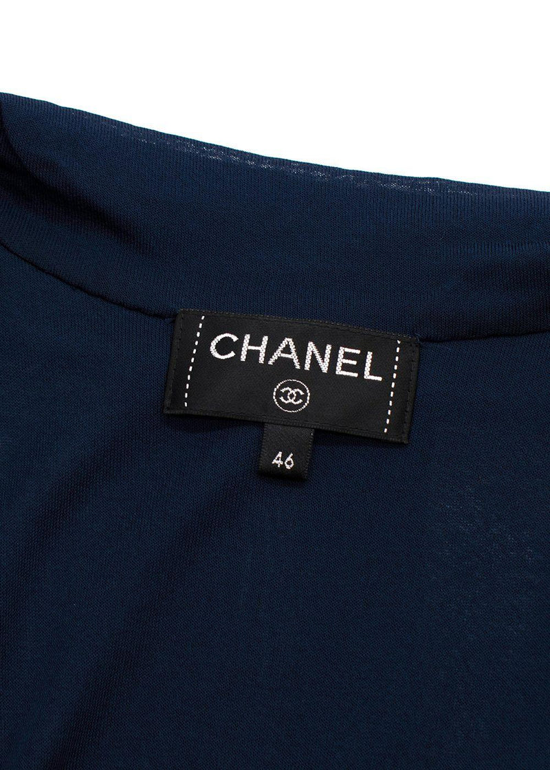 Chanel Navy Blue Plisse Belted Dress