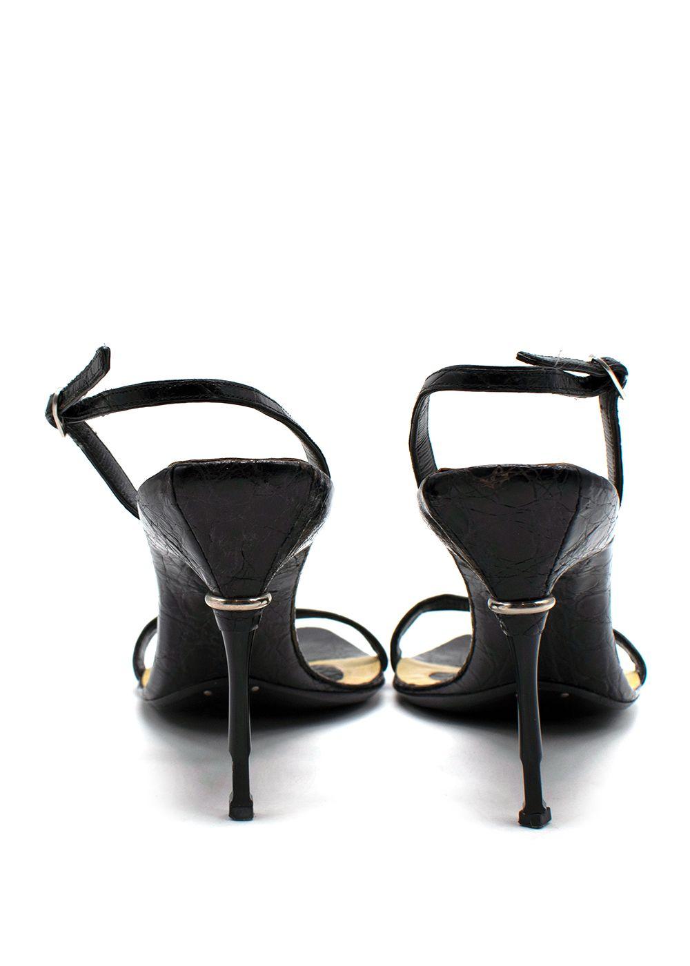 Bottega Veneta Black Croc Embossed Ankle Strap Sandals