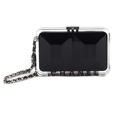 Chanel Black Limited Edition Perspex Logo Chain Clutch