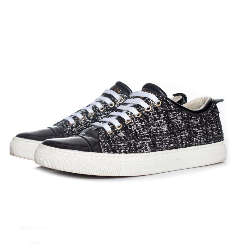 Black & white tweed low top trainers