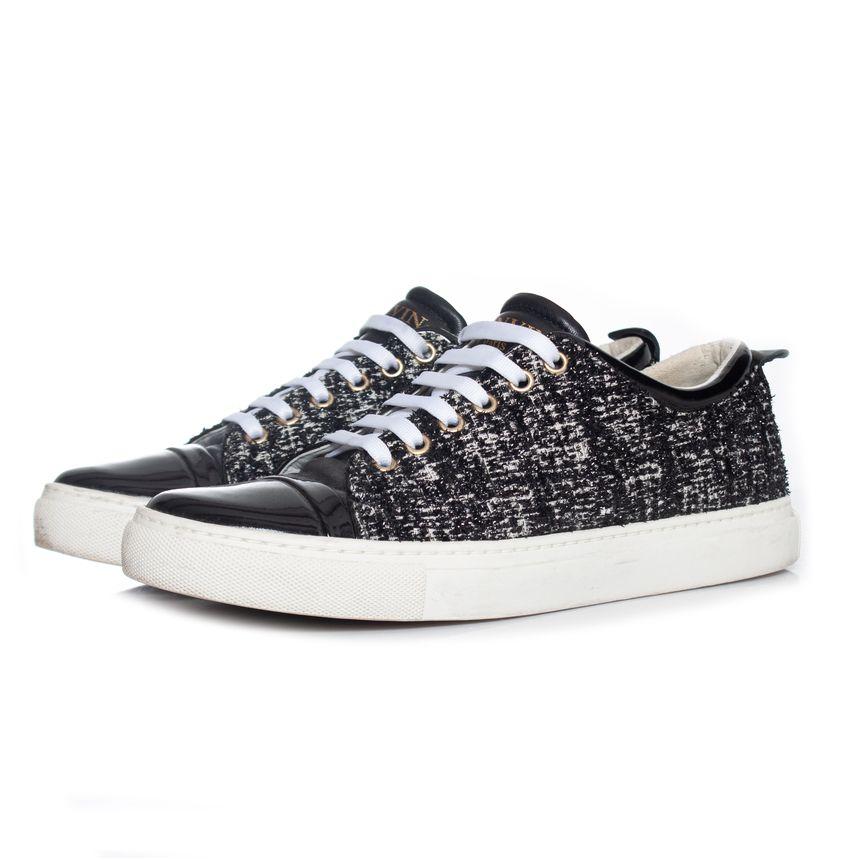 Black & white tweed low top trainers