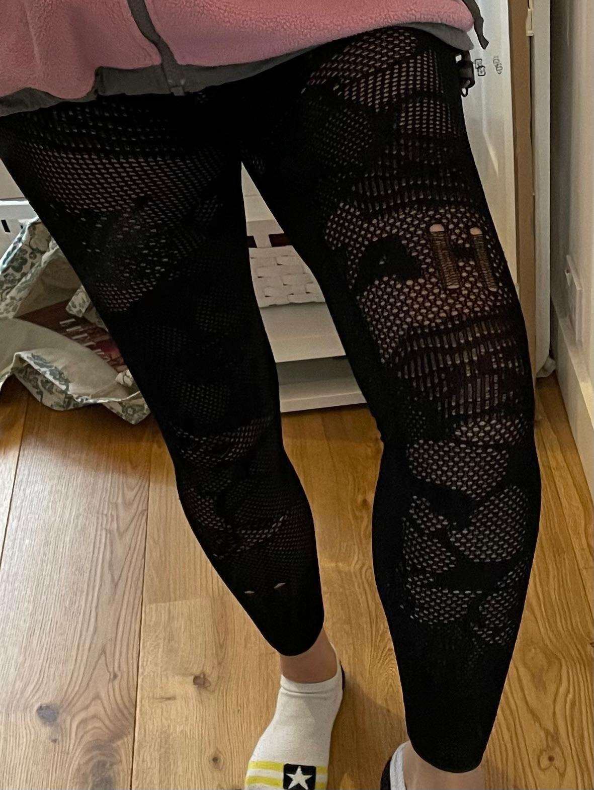 Black open knit leggings