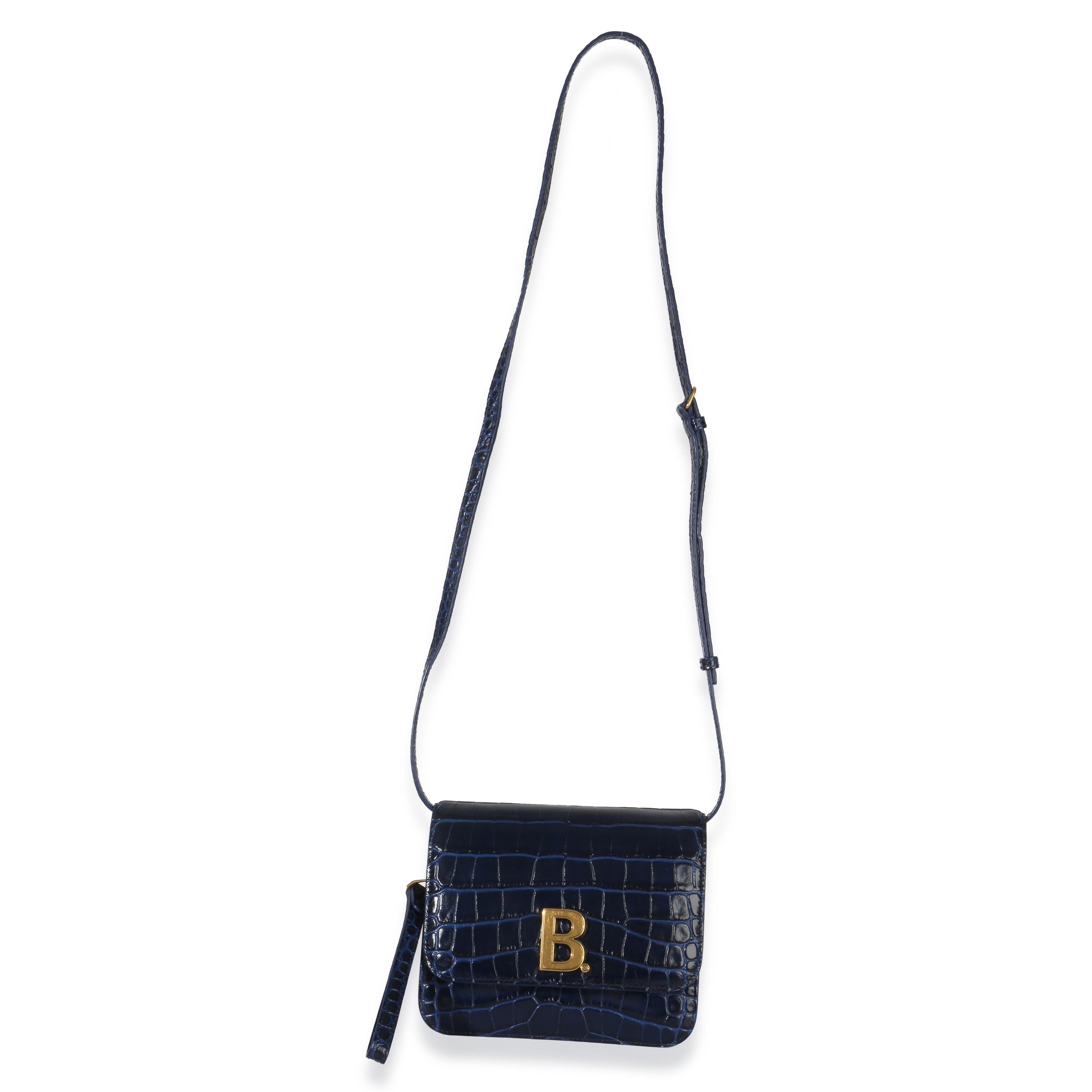 Balenciaga B. Navy Croc Small Shoulder Bag