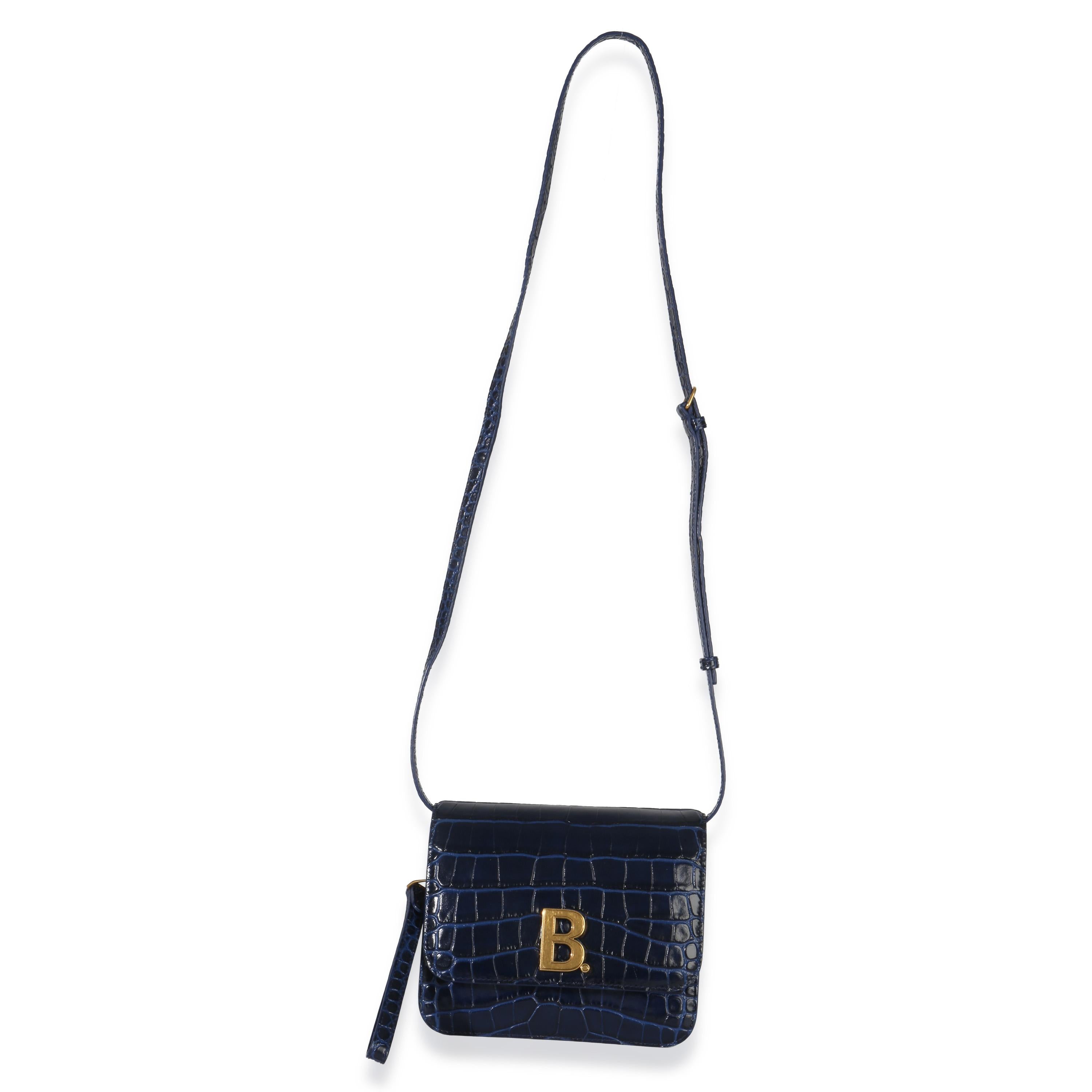 Balenciaga B. Navy Croc Small Shoulder Bag