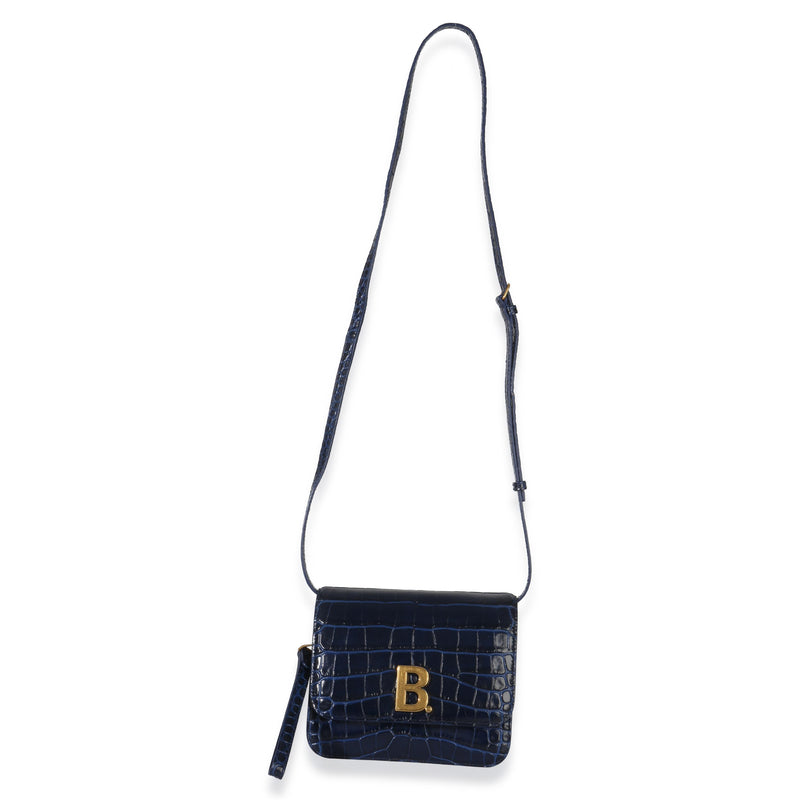 Balenciaga B. Navy Croc Small Shoulder Bag