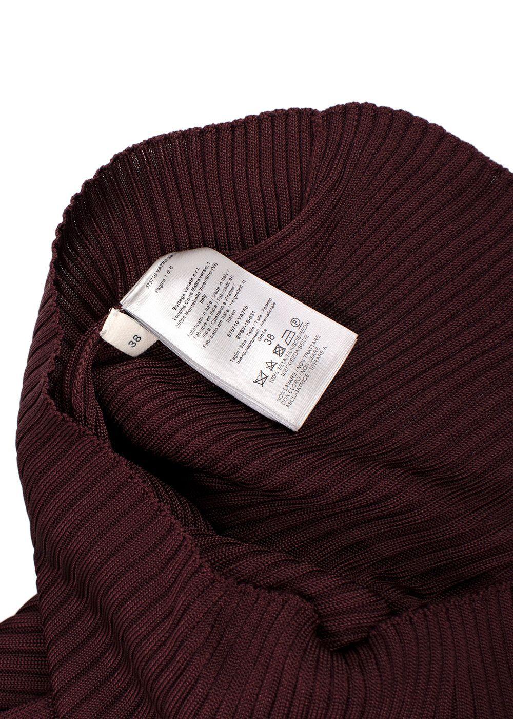 Bottega Veneta Burgundy Long Sleeve Ribbed Turtleneck Top