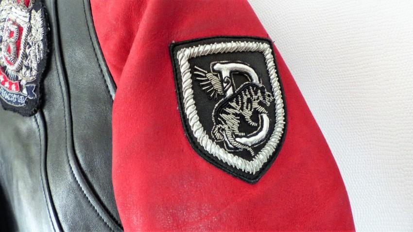 Balmain Black & Red Patch Applique Leather Jacket