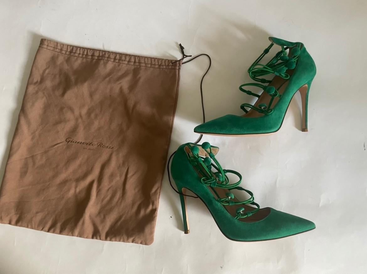 Green Suede Marquis Pumps