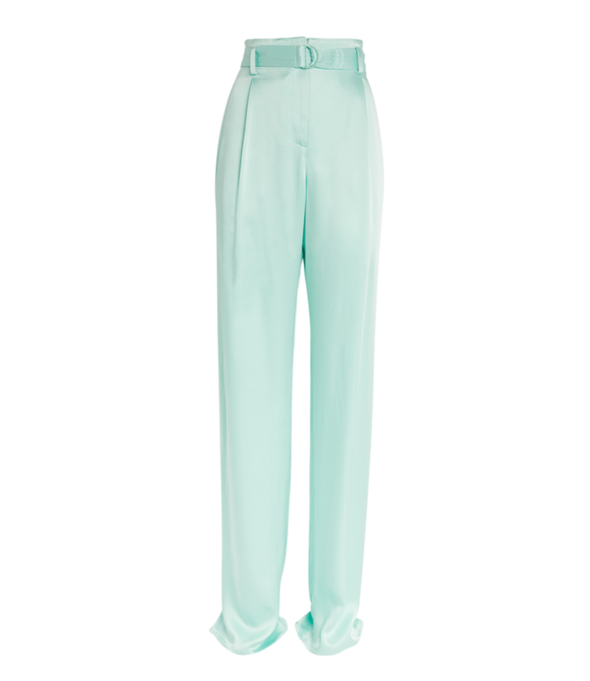 High Rise Belted Straight Leg Organic Silk Twill Trousers