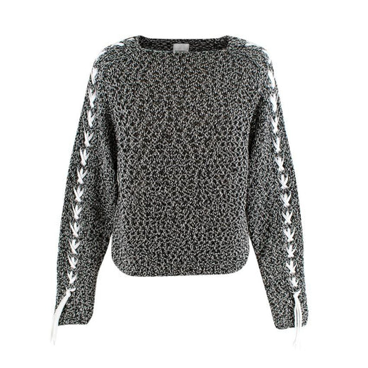 Sasquatchfabrix Shoe-Laced Stitched Two Tone Wool Sweater