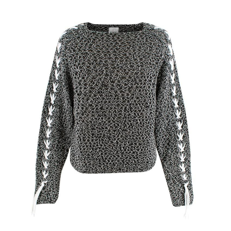 Sasquatchfabrix Shoe-Laced Stitched Two Tone Wool Sweater