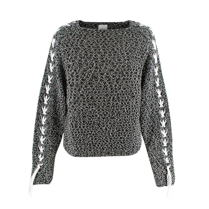 Sasquatchfabrix Shoe-Laced Stitched Two Tone Wool Sweater
