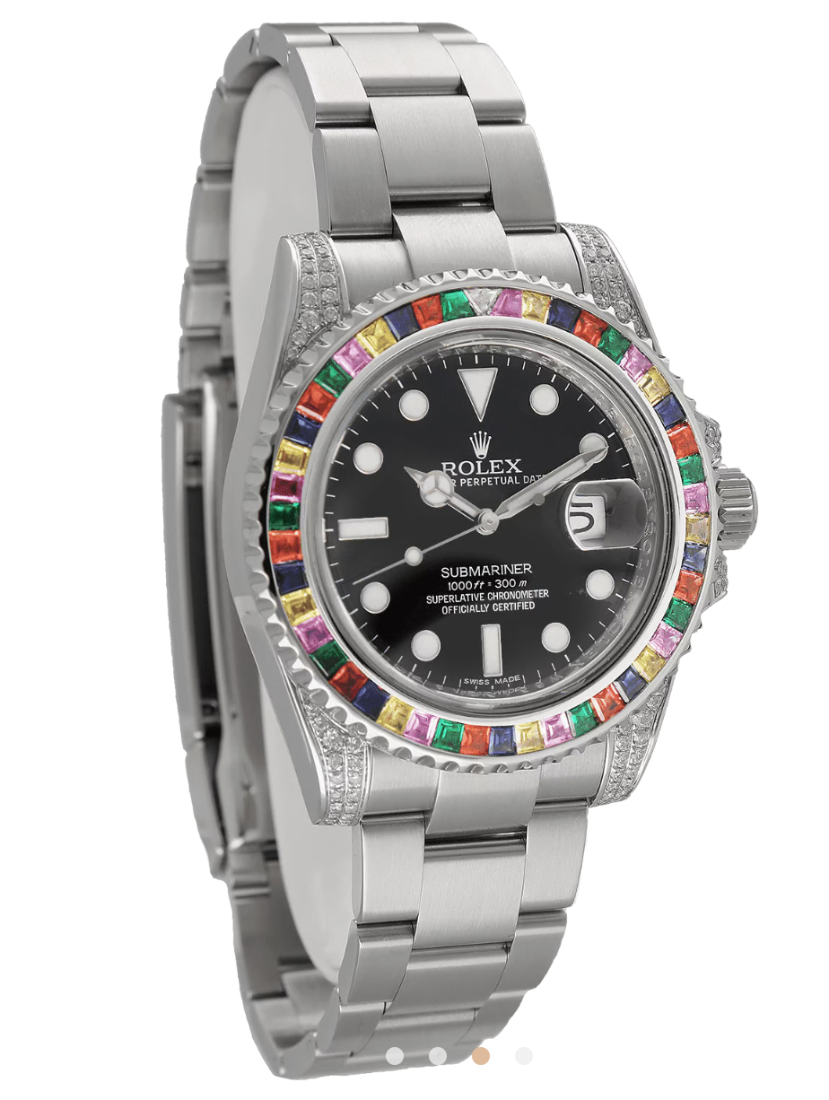 Rolex 40mm Silver Oyster Perpetual Date Submariner Rainbow  Watch