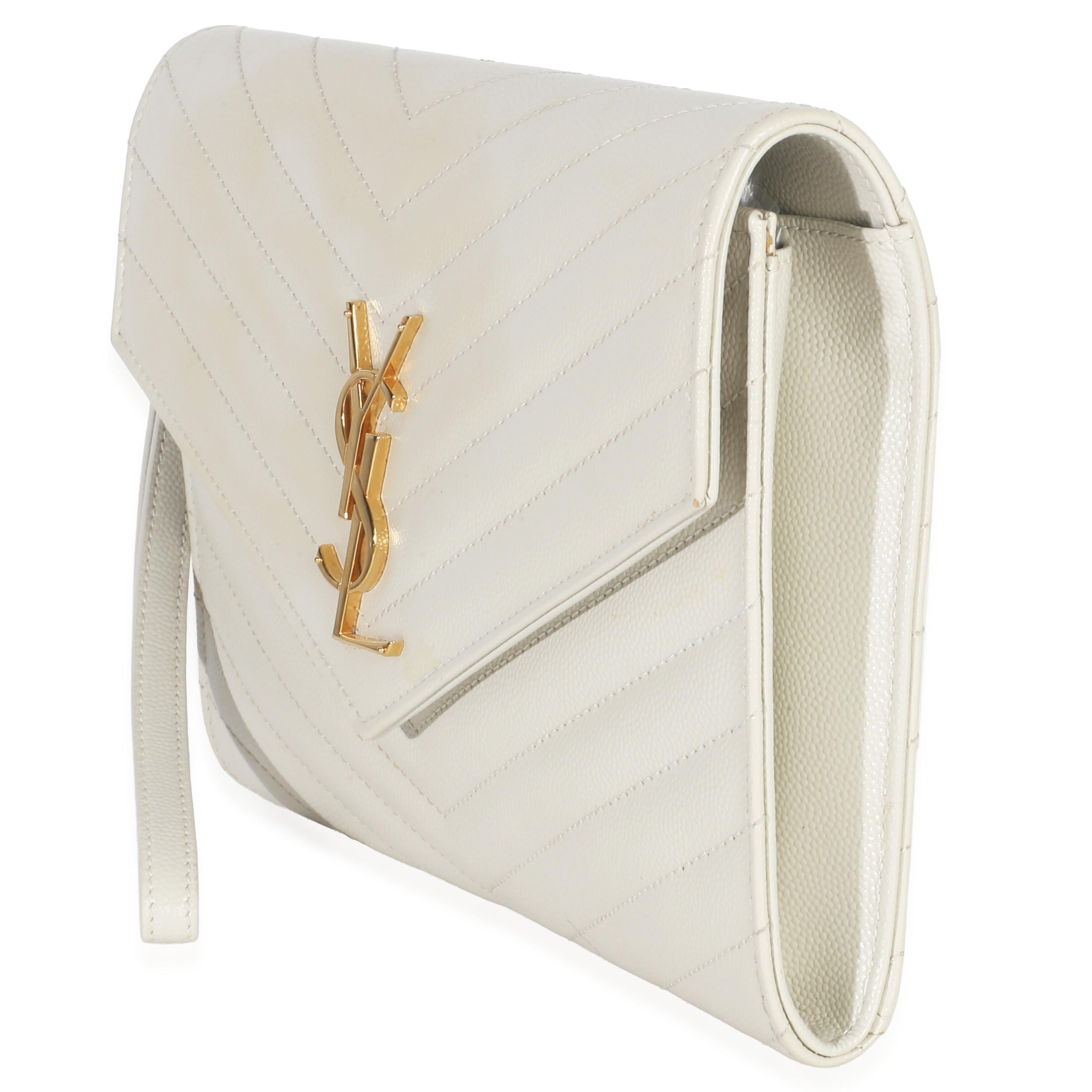 Saint Laurent Soft Grain De Poudre Triquilt Monogram Clutch