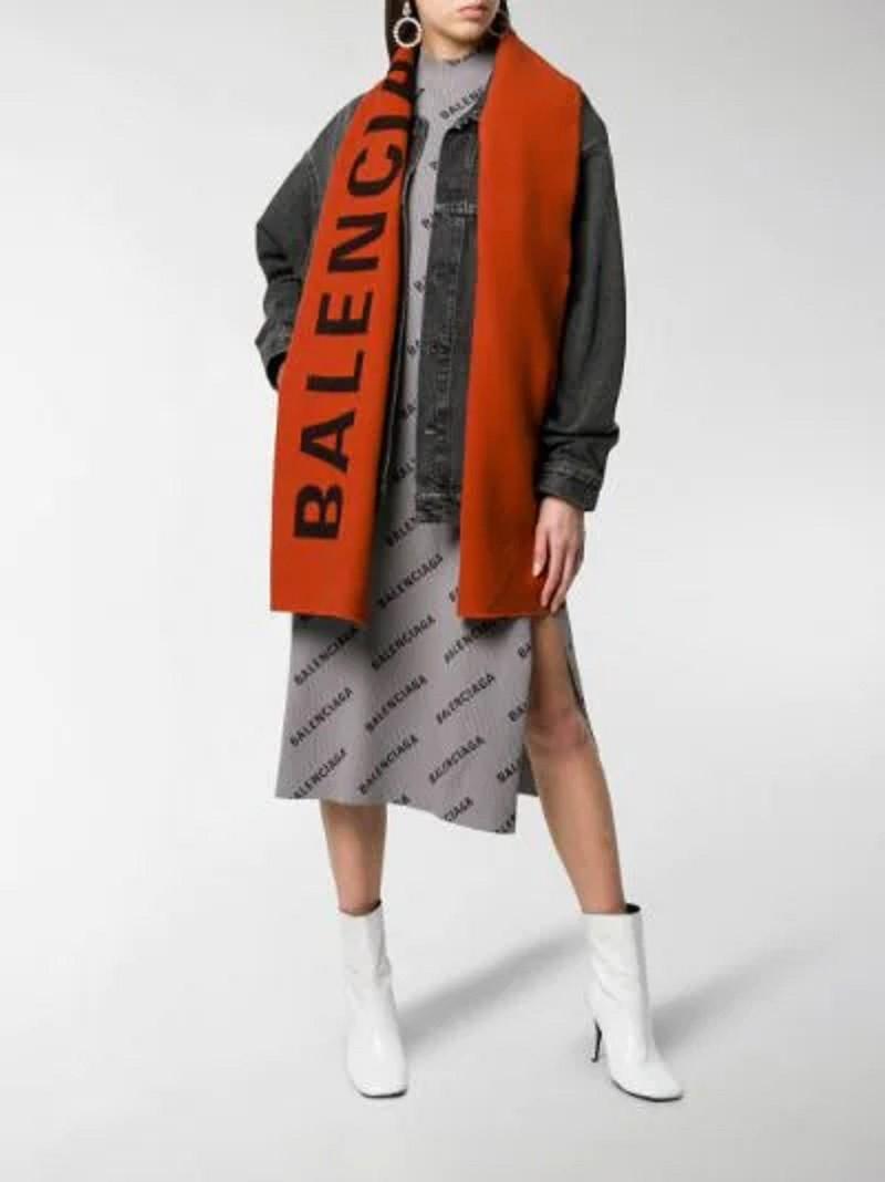 Balenciaga Orange Bi-Colour Logo Intarsia Scarf