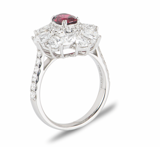 White Gold Ruby & Diamond Dress Ring - size 52