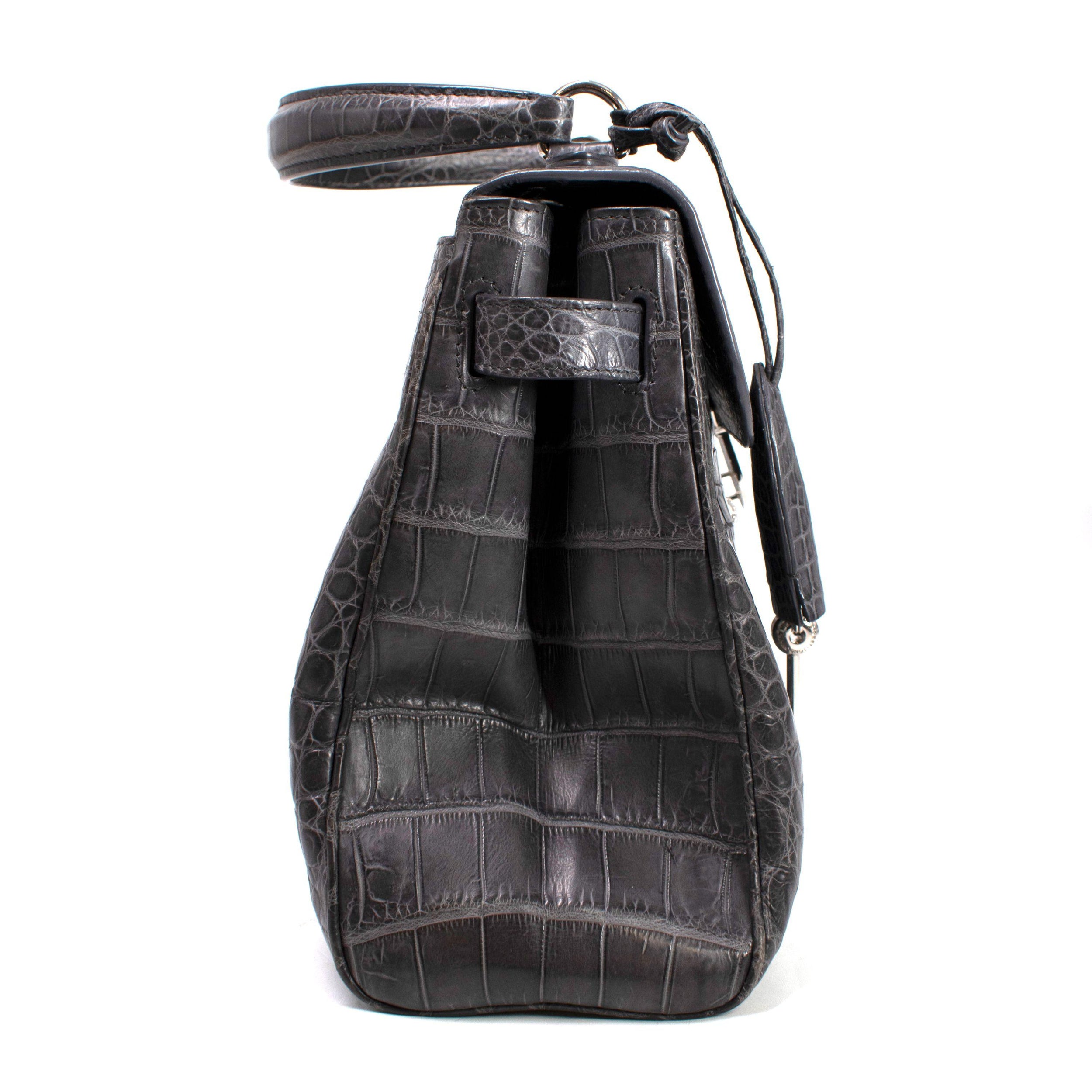 Asprey Grey Crocodile Leather Private Collection Handbag