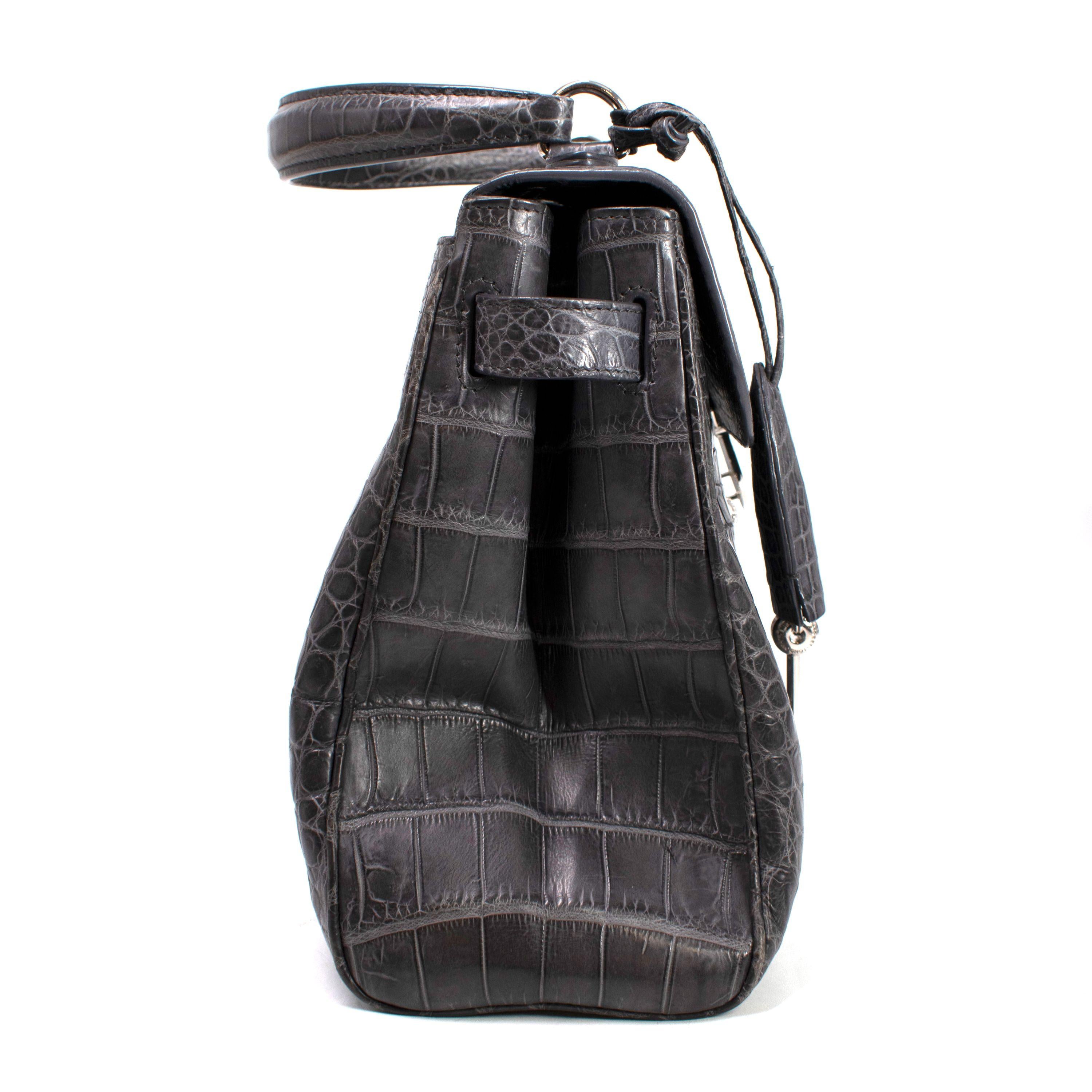 Asprey Grey Crocodile Leather Private Collection Handbag