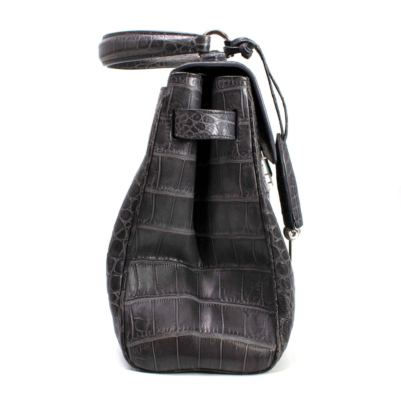 Asprey Grey Crocodile Leather Private Collection Handbag