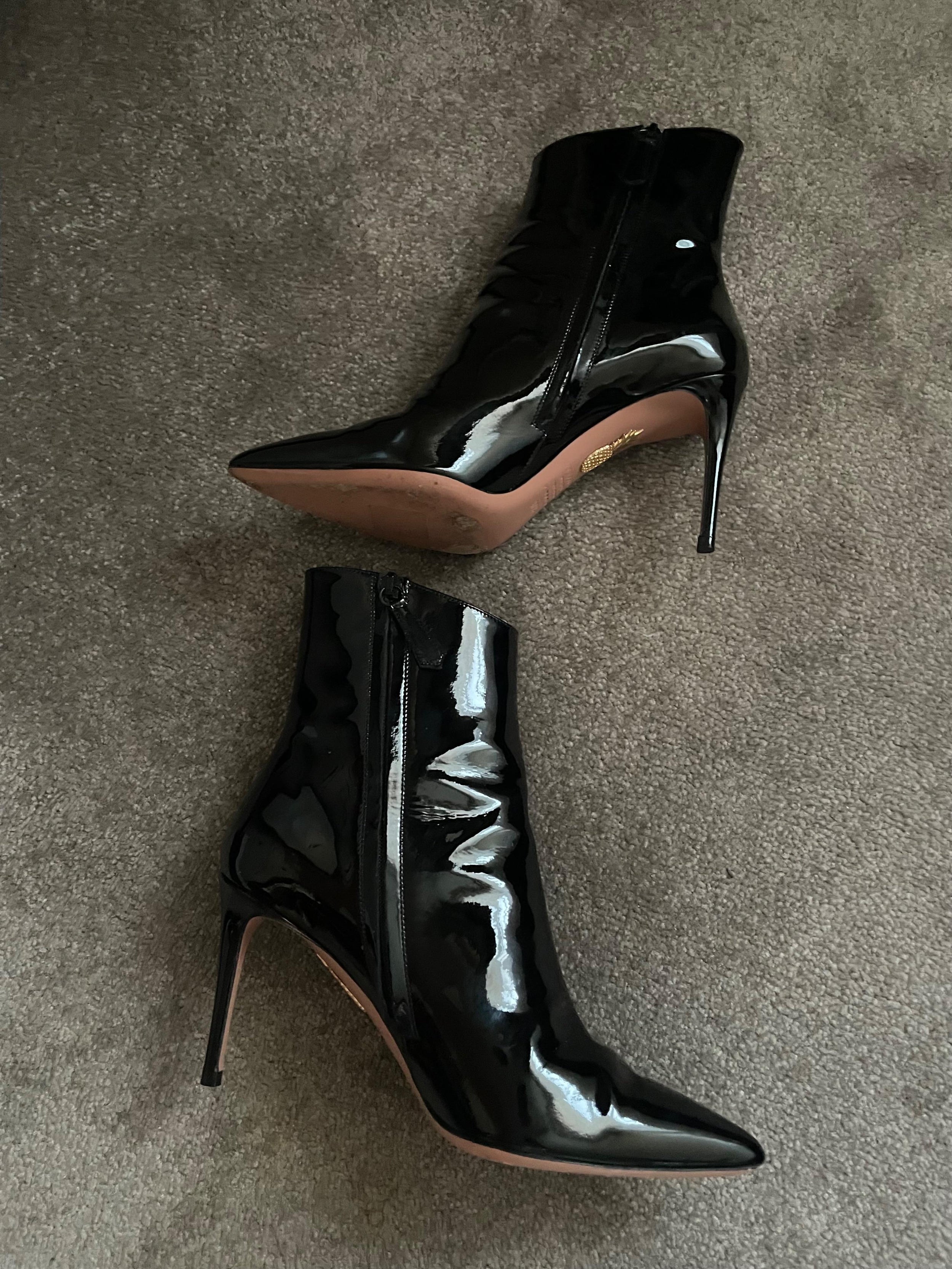 Aquazzura Black Patent Leather Heeled Ankle Boots