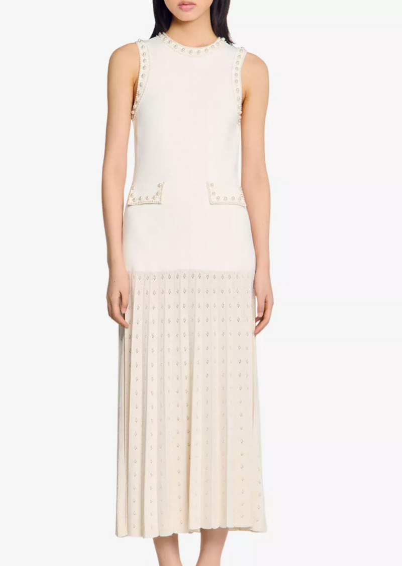 Sandro Sleeveless Embellished Knitted Midi Dress