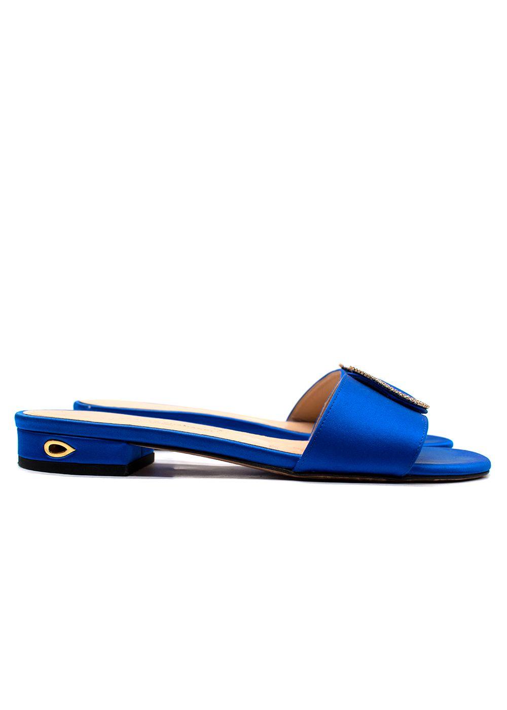 Jennifer Chamandi Blue Satin Slides