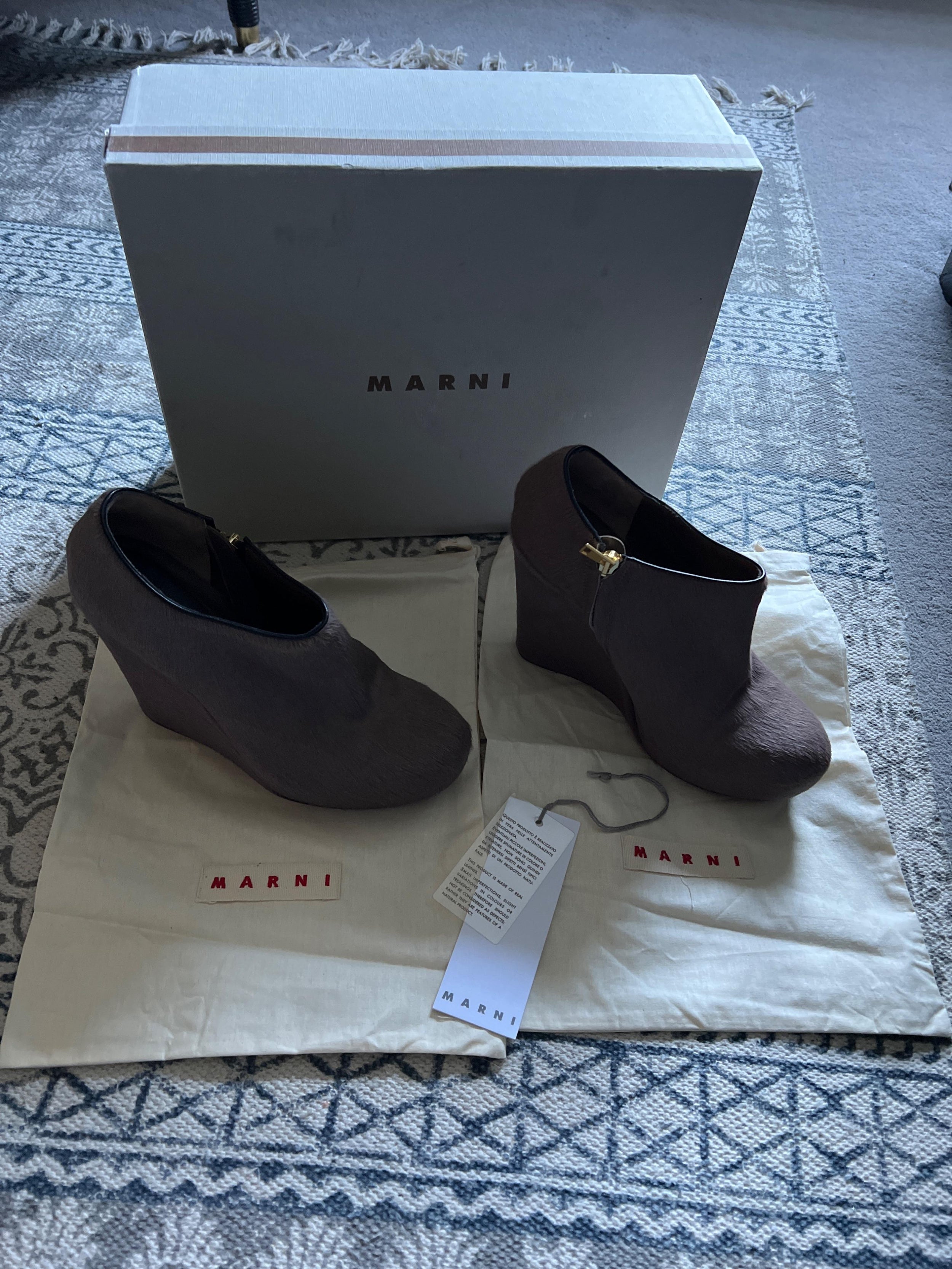Fawn Calf Hair Wedge Ankle Boots