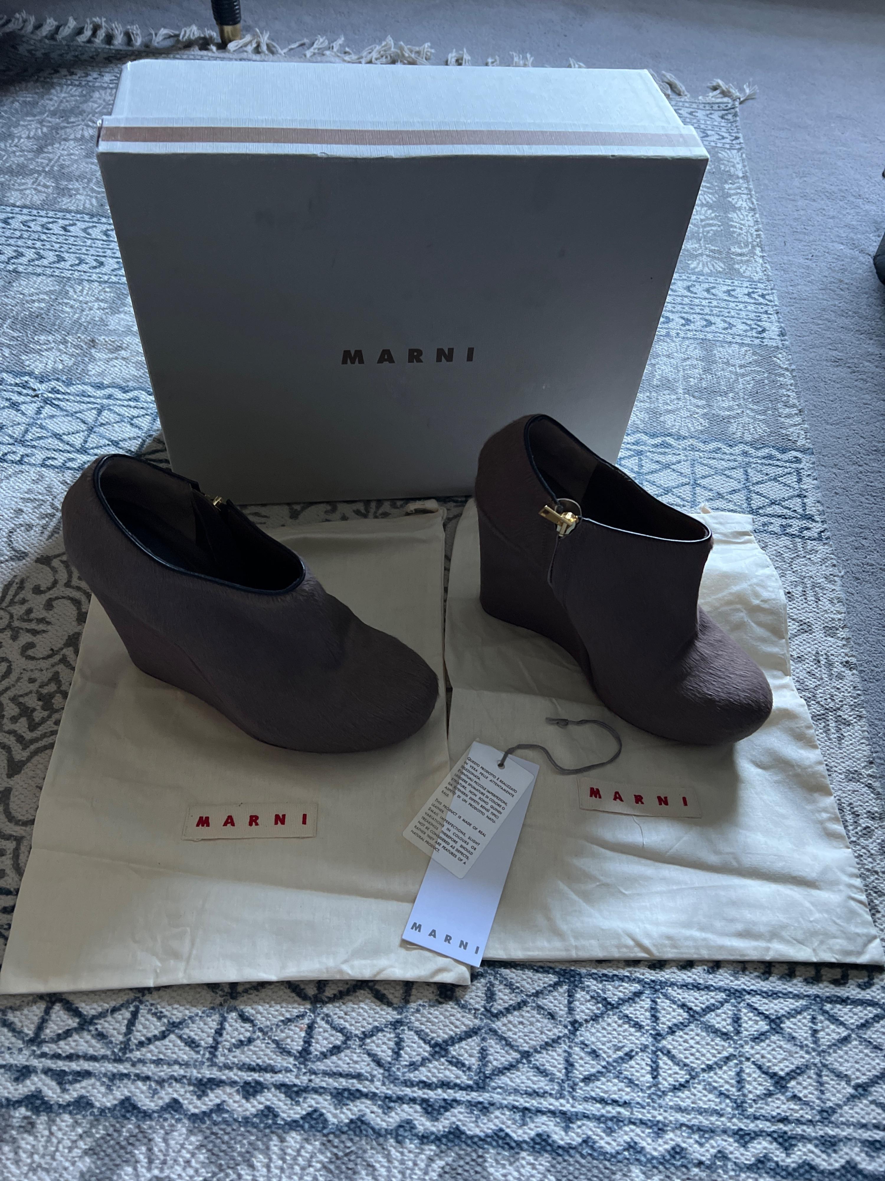 Fawn Calf Hair Wedge Ankle Boots