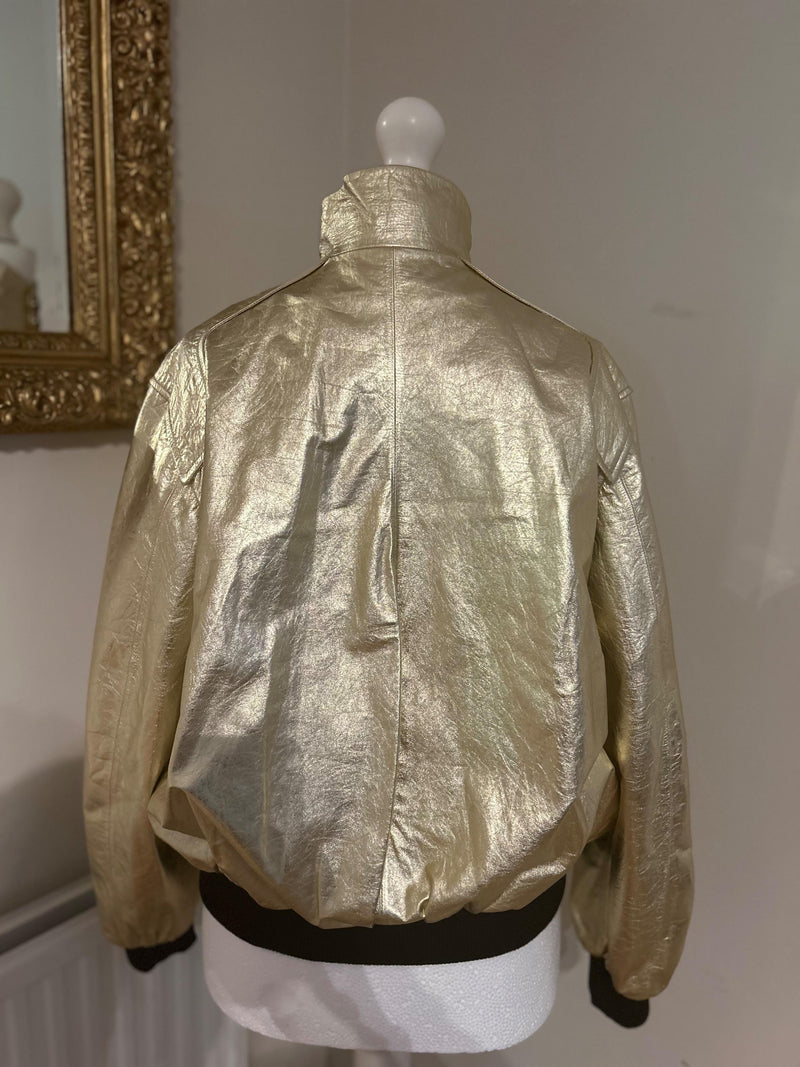 Runway Gold Leather Bomber Jacket