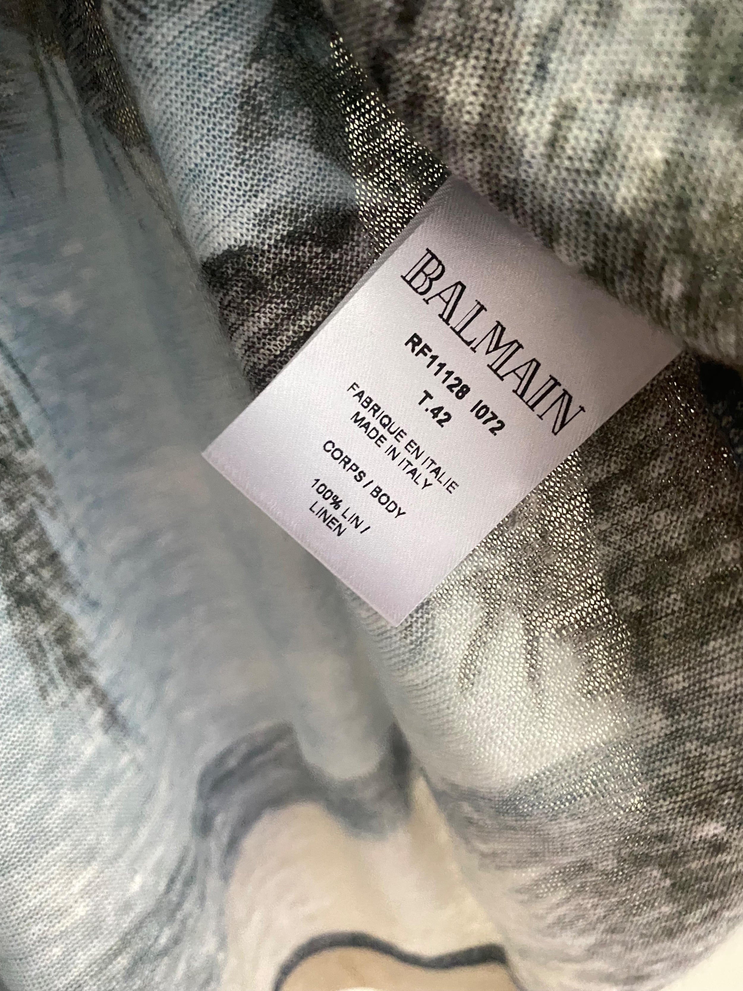 Blue digital print linen T-shirt