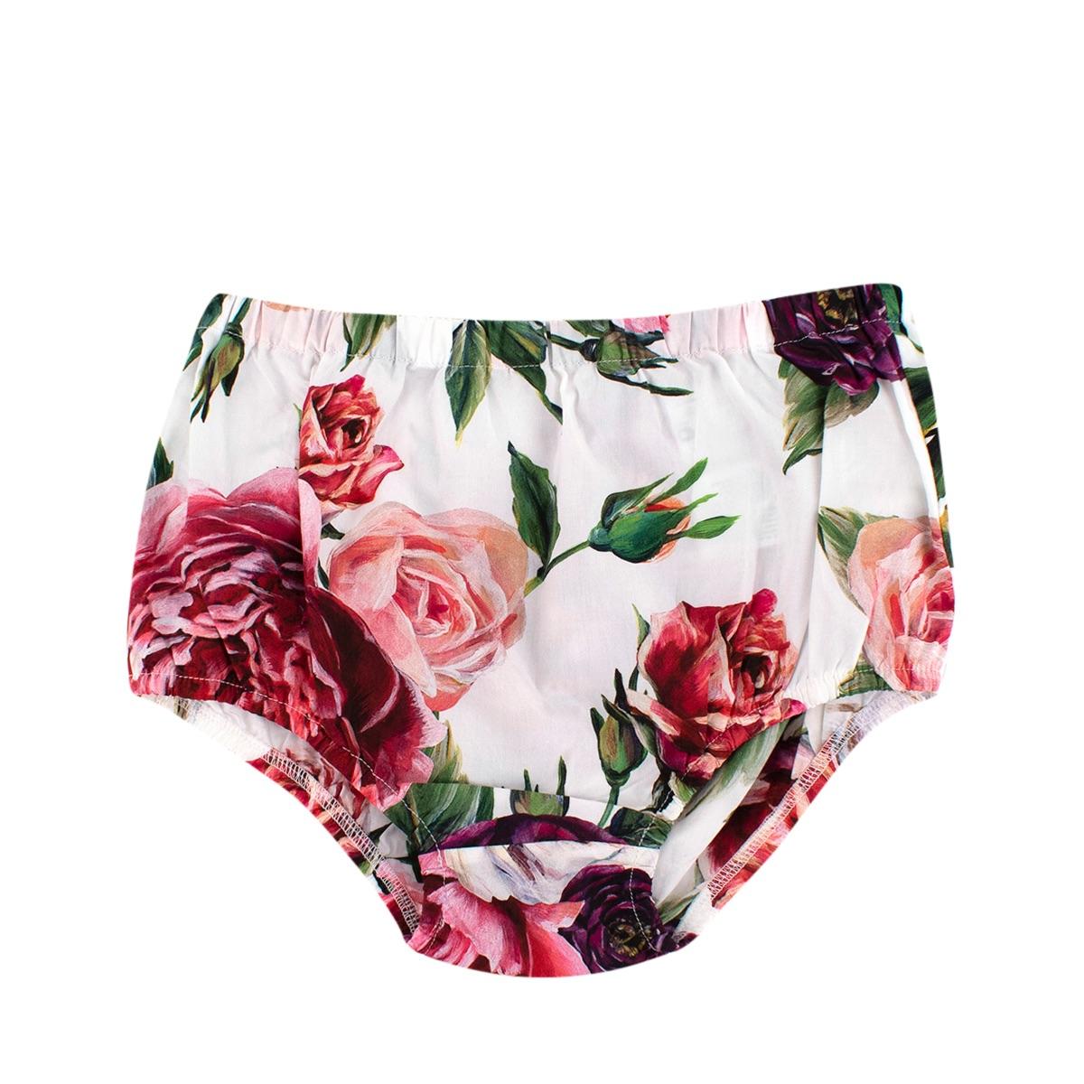 White Rose Print Cotton Dress & Bloomers