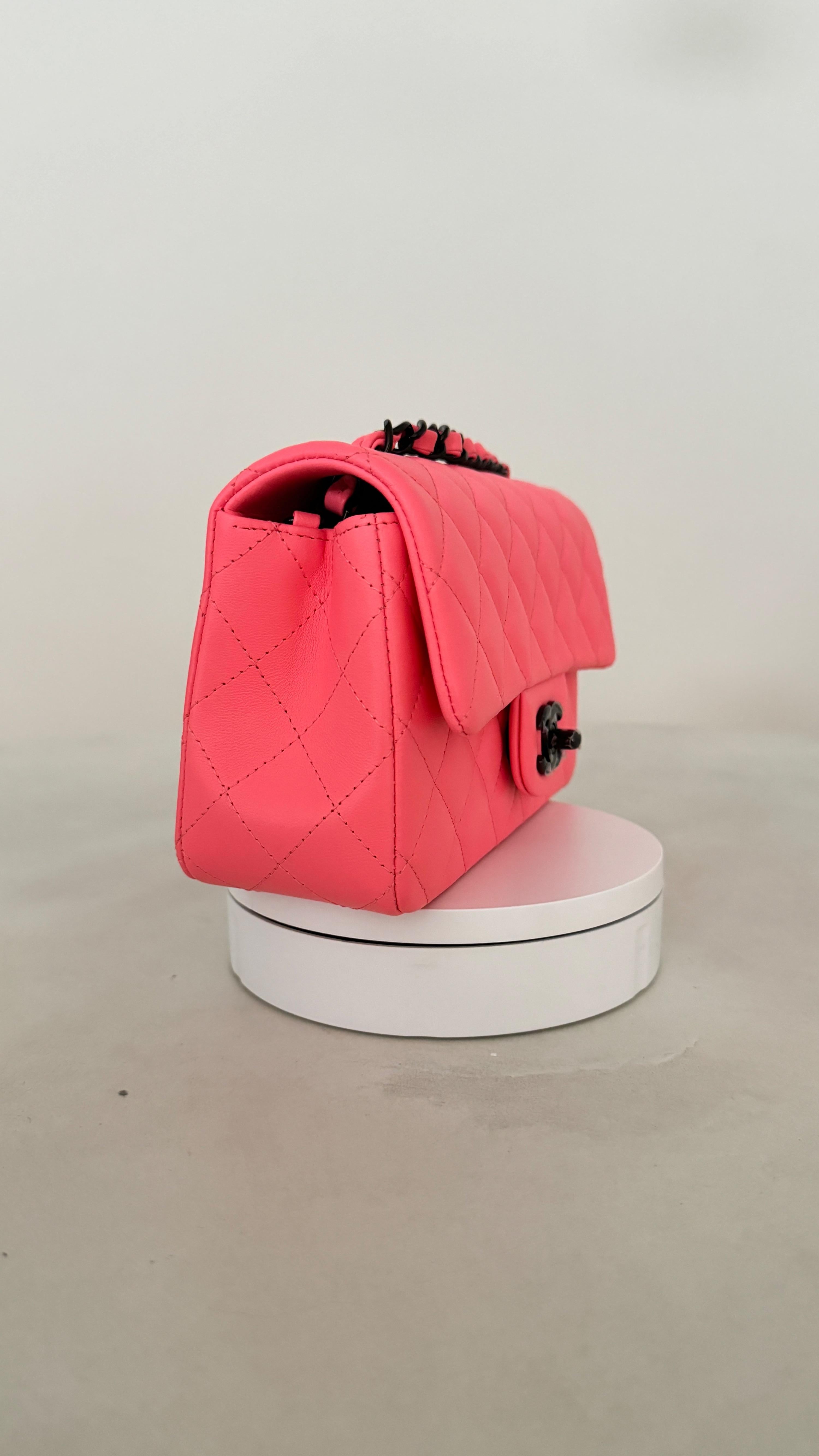 Chanel Neon Pink Limited Edition Ultra Mini Rectangular Single Flap Bag