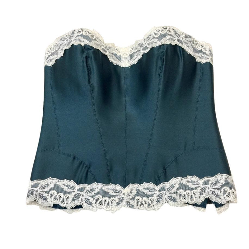 Millesia Couture Forest Green Silk & Calais Leavers Lace Corset