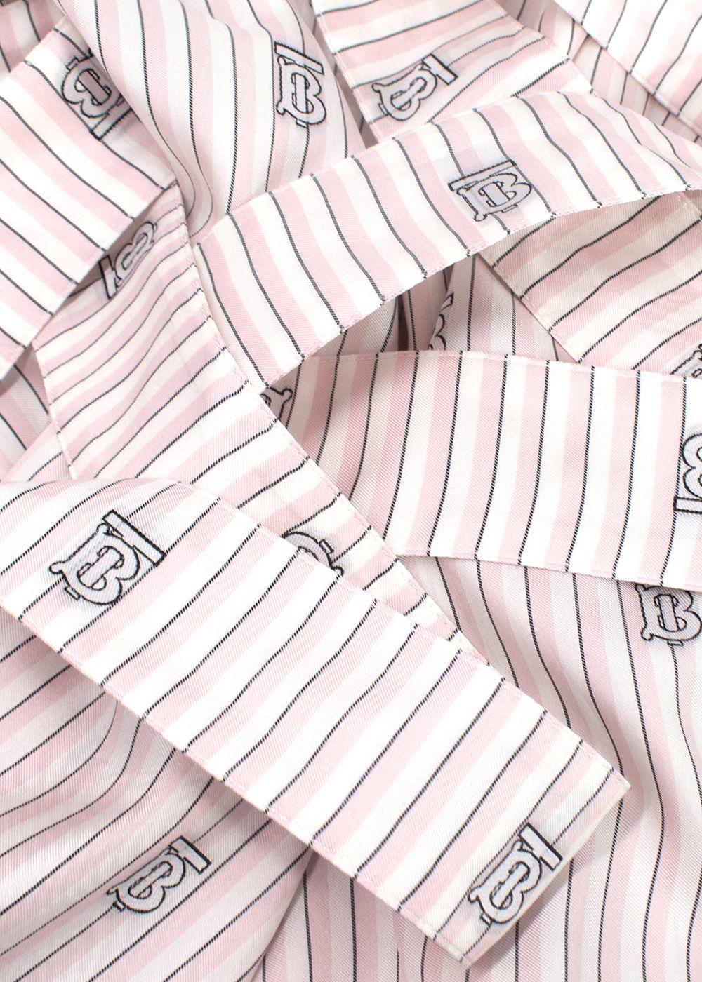 Burberry Pink and White Striped Elina Logo Print Shirt Dress