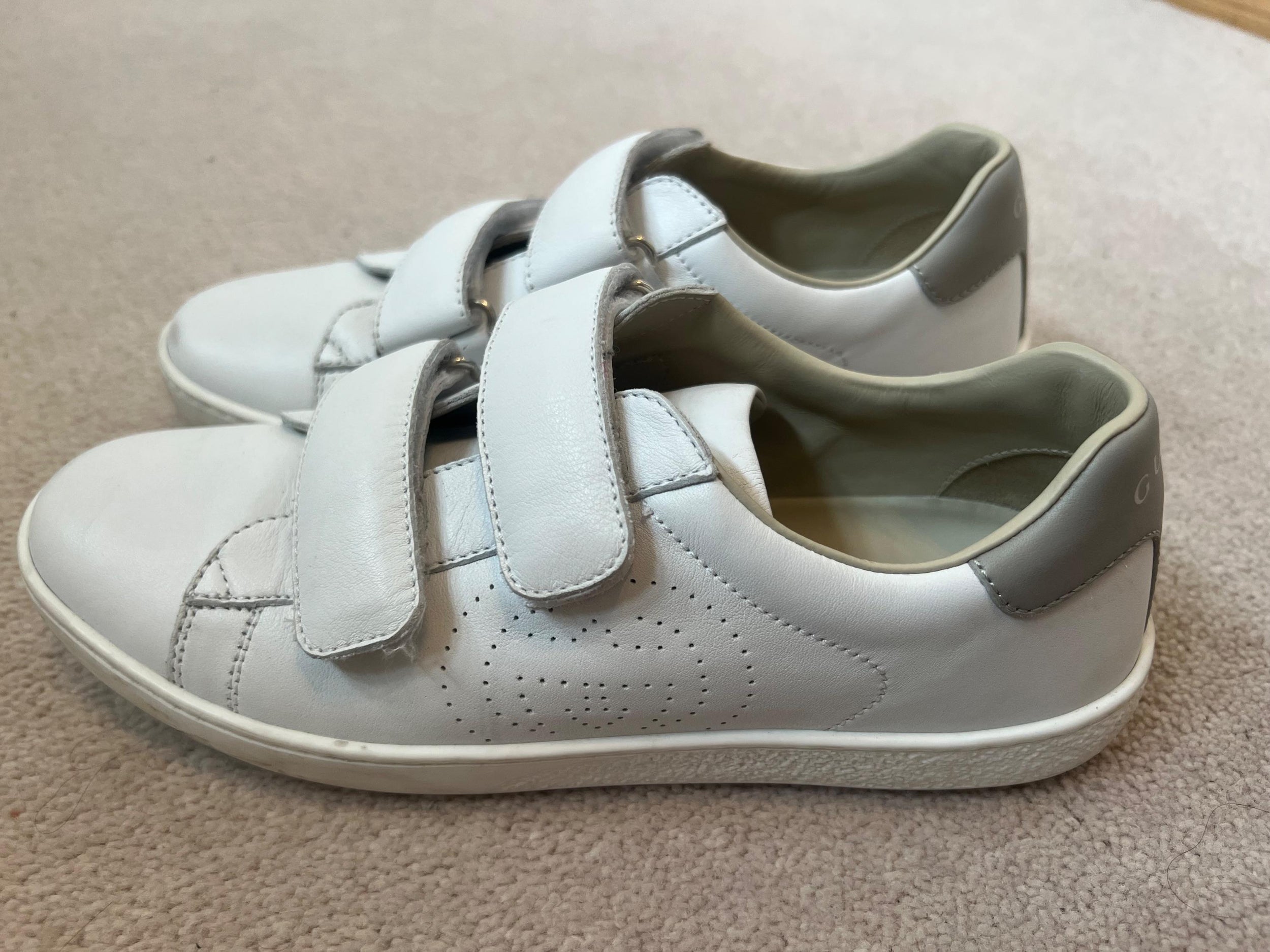 white leather velcro strap trainers