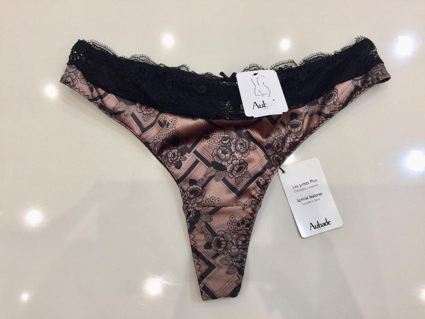Aubade Art Deco Gatsby Print Satin Padded Plunge Bra & Tanga Set