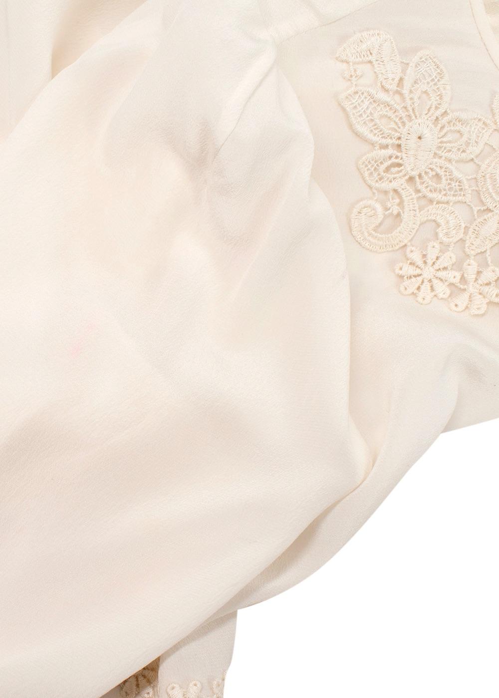 Cream Silk Blend Floral Crochet Top
