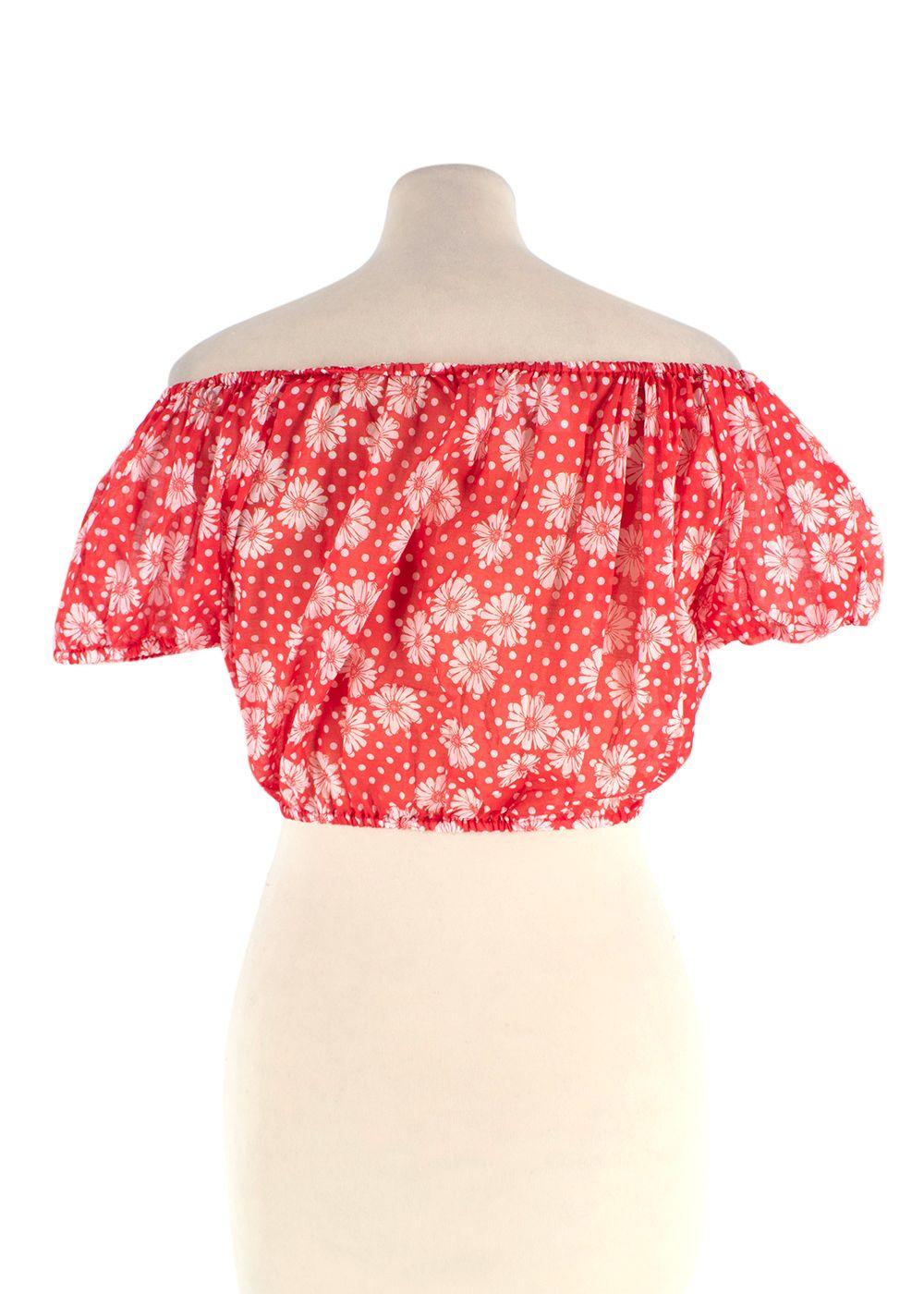 Lisa Marie Fernandez Red Floral Bardot Crop Top