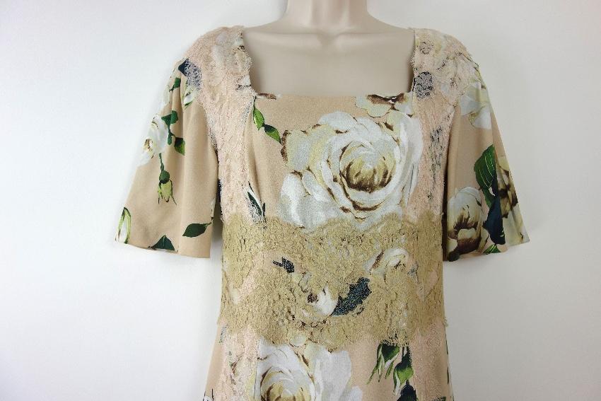 Dolce & Gabbana Beige Floral Print Lace Panelled Shift Dress