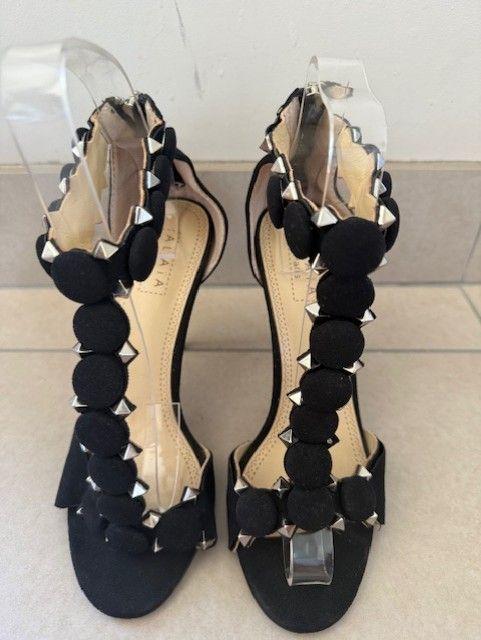 Alaia Black Suede T-Strap Bombe Sandals