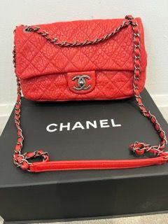 Chanel Red Aged Calfskin Single Flap Bag